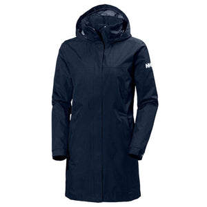 Helly Hansen navy blue hooded rain coat with HH logo on sleeve
