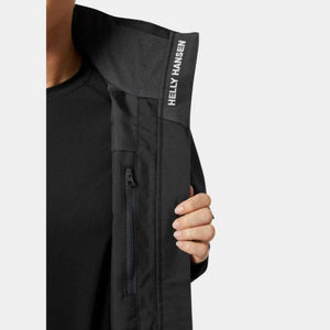 Close up of Helly Hansen jacket interior with vertical zippered pocket and branded collar