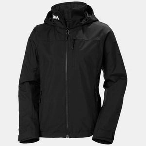 Black Helly Hansen hooded waterproof jacket with front zipper and chest pocket