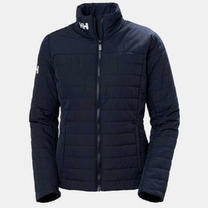 Helly Hansen navy blue quilted puffer jacket with high collar and front zipper