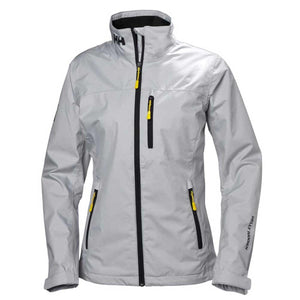 Helly Hansen grey softshell jacket with black zippers and yellow pull tabs
