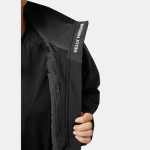 Close up of black Helly Hansen jacket collar and interior zipper pocket