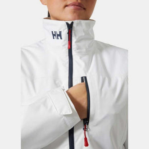 Helly Hansen white jacket with navy zipper and HH logo on collar