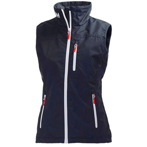 Helly Hansen navy blue sleeveless vest with white zippers and red pull tabs