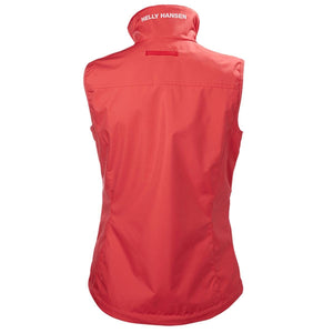 Back view of a red Helly Hansen vest with a high collar