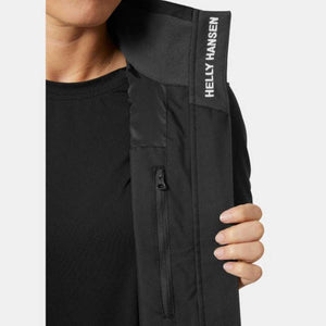 Close up of black Helly Hansen jacket collar and chest pocket zipper