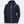 Helly Hansen navy blue hooded rain jacket with white zipper and striped cuffs