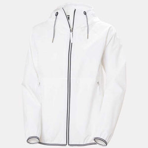 Helly Hansen white hooded windbreaker jacket with black zipper and trim