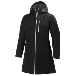 Helly Hansen black hooded softshell coat with front zipper and chest pocket