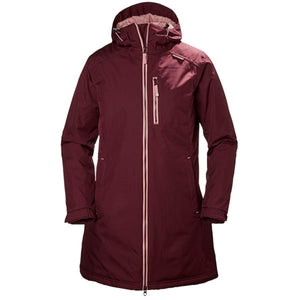Helly Hansen burgundy hooded parka with front zipper and chest pocket