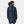 Back view of a person wearing a navy Helly Hansen raincoat with a hood
