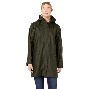 Helly Hansen olive green hooded raincoat with front pockets