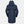 Back view of a navy blue Helly Hansen rain jacket with a hood and HH logo
