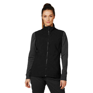 Woman wearing a black Helly Hansen softshell jacket with grey sleeves