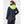 Back view of a Helly Hansen navy jacket with a high-visibility yellow hood