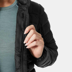 Close up of a Helly Hansen black quilted jacket zipper