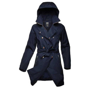 Helly Hansen navy blue double breasted trench coat with hood and waist tie