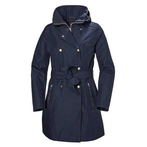 Helly Hansen navy blue double breasted belted trench coat with hood