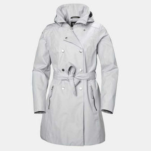 Helly Hansen light grey double breasted trench coat with hood and waist tie