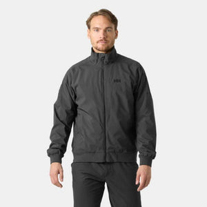 Man wearing a black Helly Hansen zip up jacket with a high collar