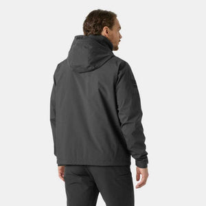 Man wearing a black Helly Hansen hooded jacket from the back