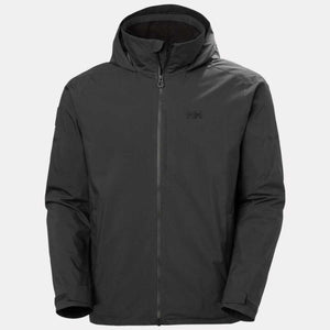Helly Hansen black hooded rain jacket with front zipper and HH logo