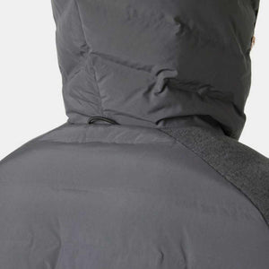 Close up of Helly Hansen grey jacket hood and shoulder detail