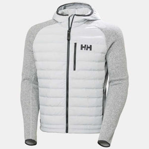 Helly Hansen grey hooded hybrid jacket with quilted front and knit sleeves