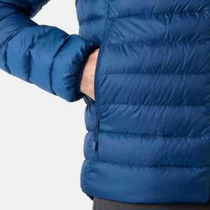 Close up of Helly Hansen blue quilted down jacket pocket