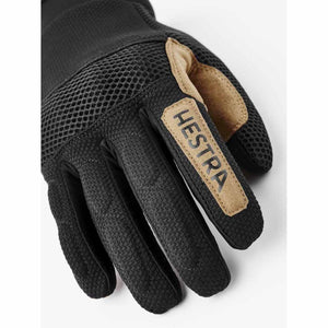 Hestra black mesh glove with tan suede finger detail