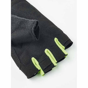 Hestra black fingerless cycling gloves with lime green finger loops