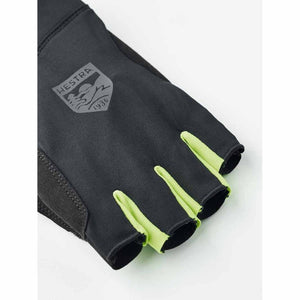 Hestra fingerless black cycling glove with neon yellow accents