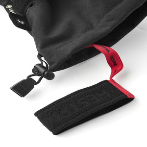 Hestra glove cuff with drawstring closure and red branded pull tab