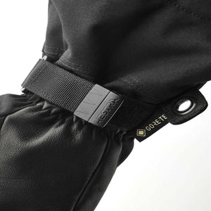 Hestra black glove wrist strap with Gore-Tex branding