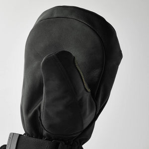 Black Hestra leather mitten with adjustable wrist strap