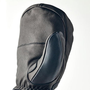 Hestra black leather mitten with reinforced thumb panel