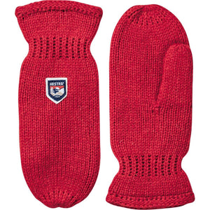Pair of red Hestra knit wool mittens