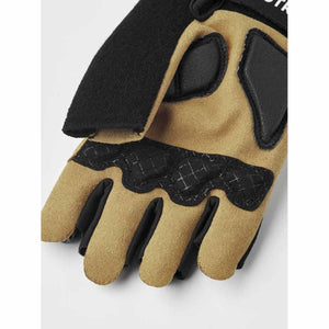Hestra tan and black leather glove palm detail with reinforced stitching