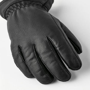 Black leather glove with gathered wrist detail