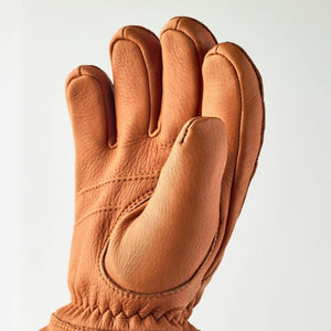 Tan Hestra leather glove with stitched detailing