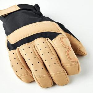 Hestra black and tan leather glove with perforated fingers