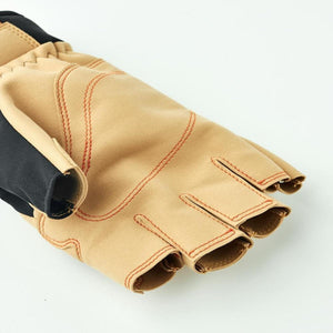 Tan and black Hestra fingerless glove with orange stitching