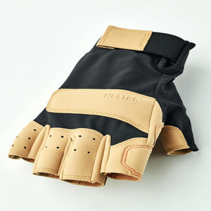 Hestra fingerless cycling glove in black and tan with perforated palm detail