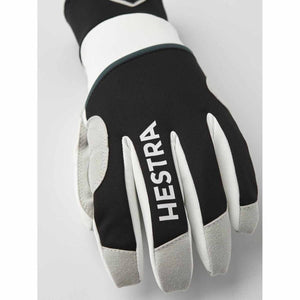 Hestra black and white glove with grey suede fingertip details