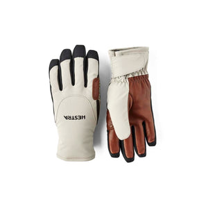 Hestra beige and brown leather gloves with black accents