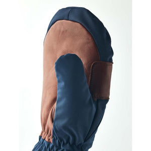 Hestra navy blue and brown leather mitten