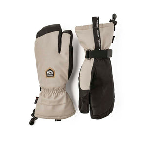 Hestra beige and black three finger ski mittens