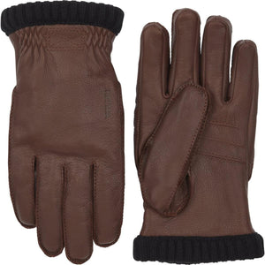 Hestra brown leather gloves with black ribbed cuffs