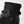 Close up of black leather glove cuff with ribbed knit trim and leather pull tab