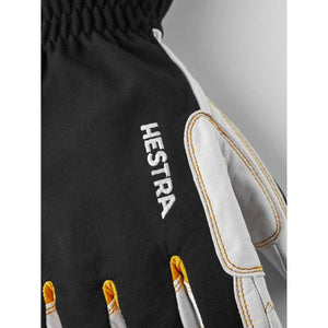 Hestra black and white leather glove with embroidered logo